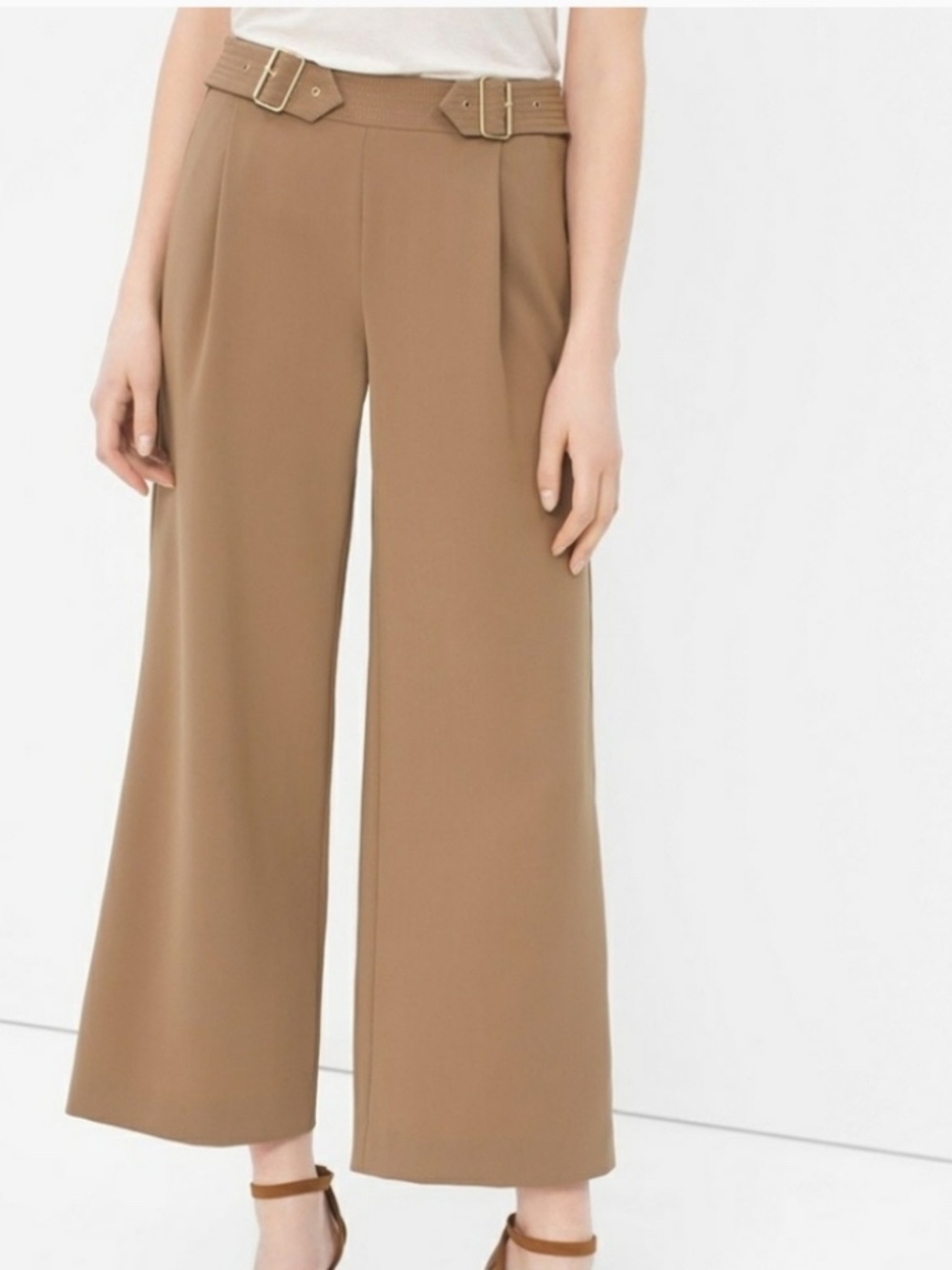 White House Black Market Wide Leg Cropped Pants Taupe 6